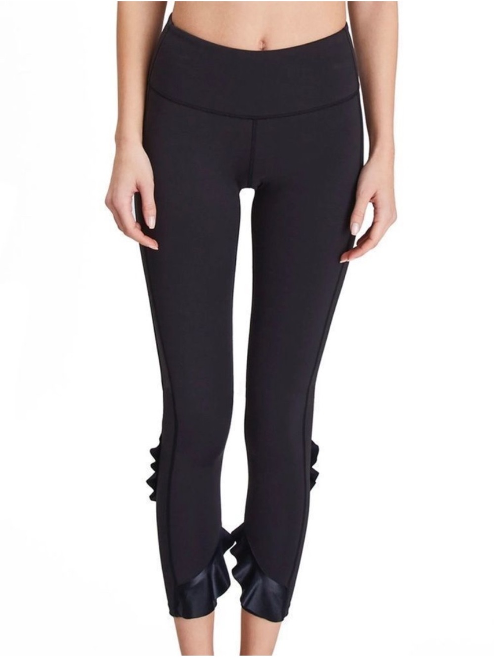 Urban Savage Ruffle Leggings Black Gray High Rise 7/8 Yoga Pants NWT Small